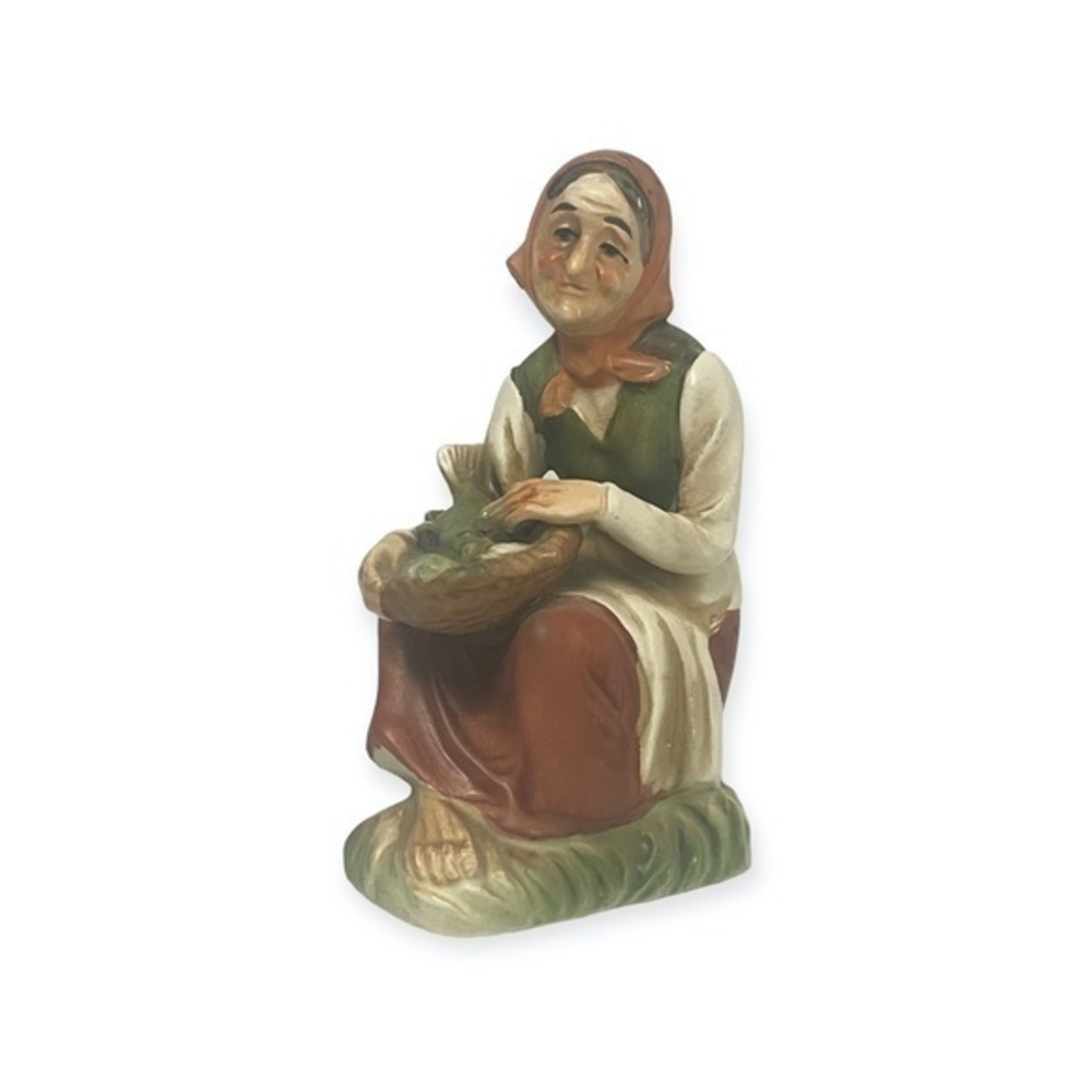 Vintage Dabs Japan Old Woman With Basket Of Fish Figurine Porcelain